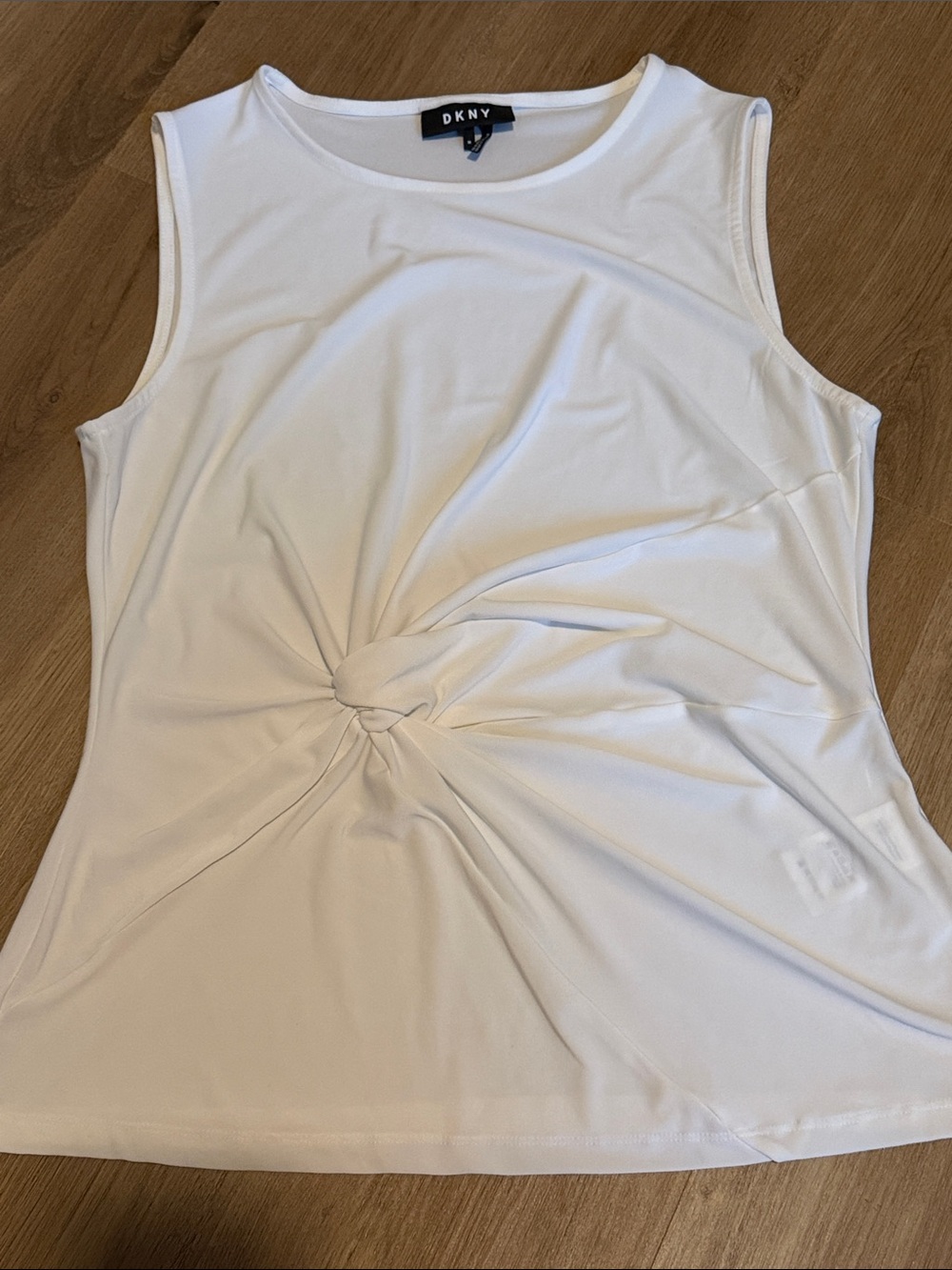 DKNY White Twist-Knot Sleeveless Tank Top -1